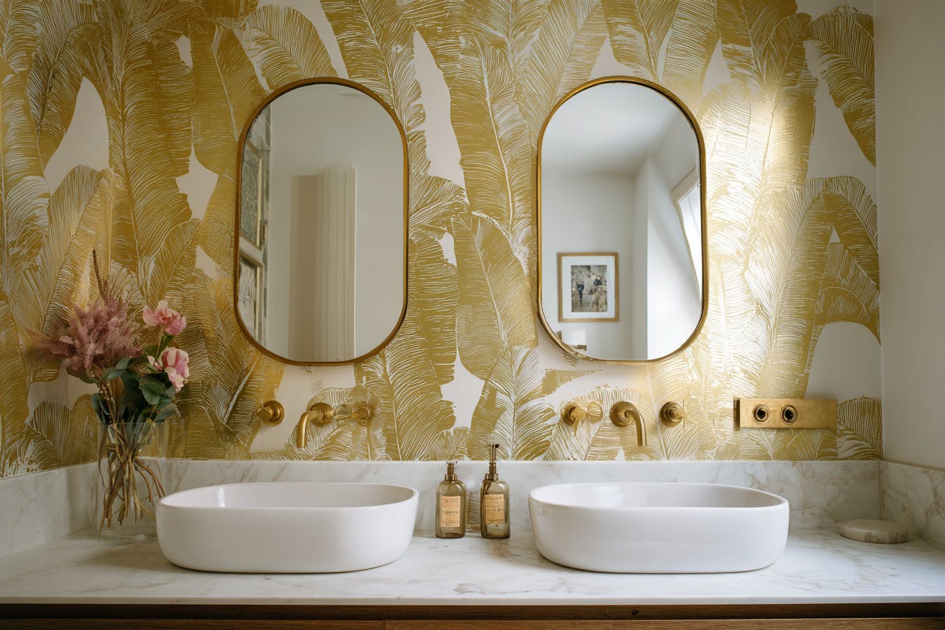 Papier peint doré dans une salle de bain