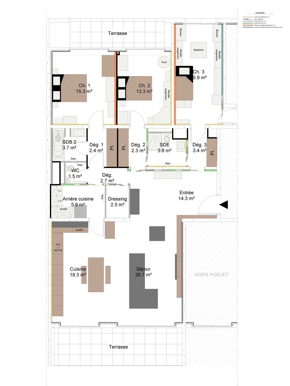 plan archi post travaux appartement 138 m² à Paris
