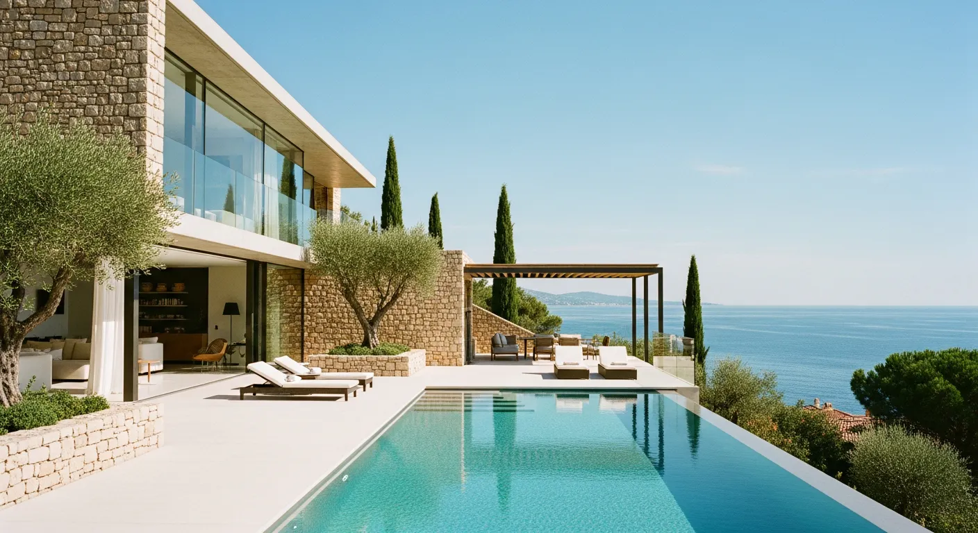 Villa contemporaine en Provence-Alpes-Côte d'Azur avec piscine face à la mer, architecte PACA