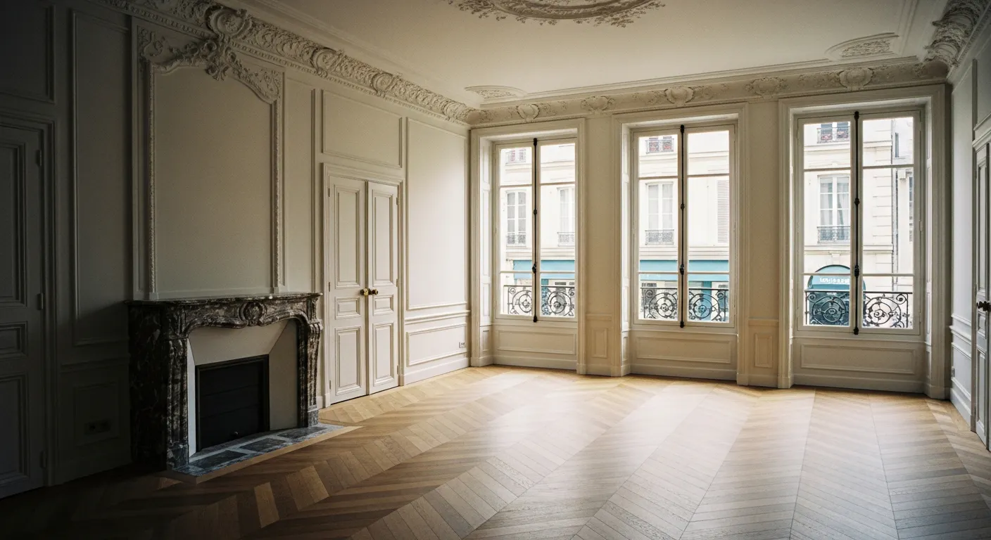 Rénovation appartement centre historique Nantes, moulures et parquet d'origine préservés