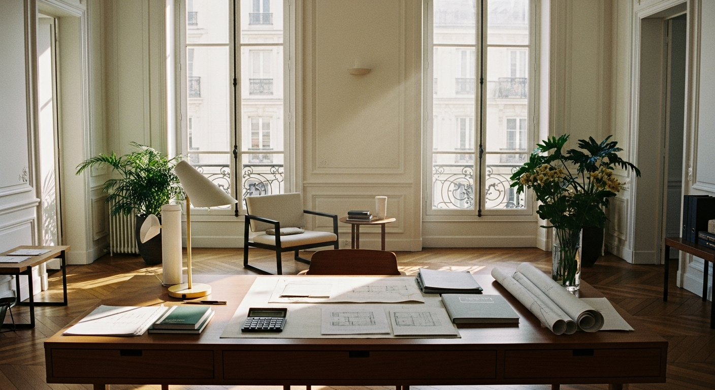 Bureau élégant dans un appartement parisien pour l'optimisation fiscale immobilière