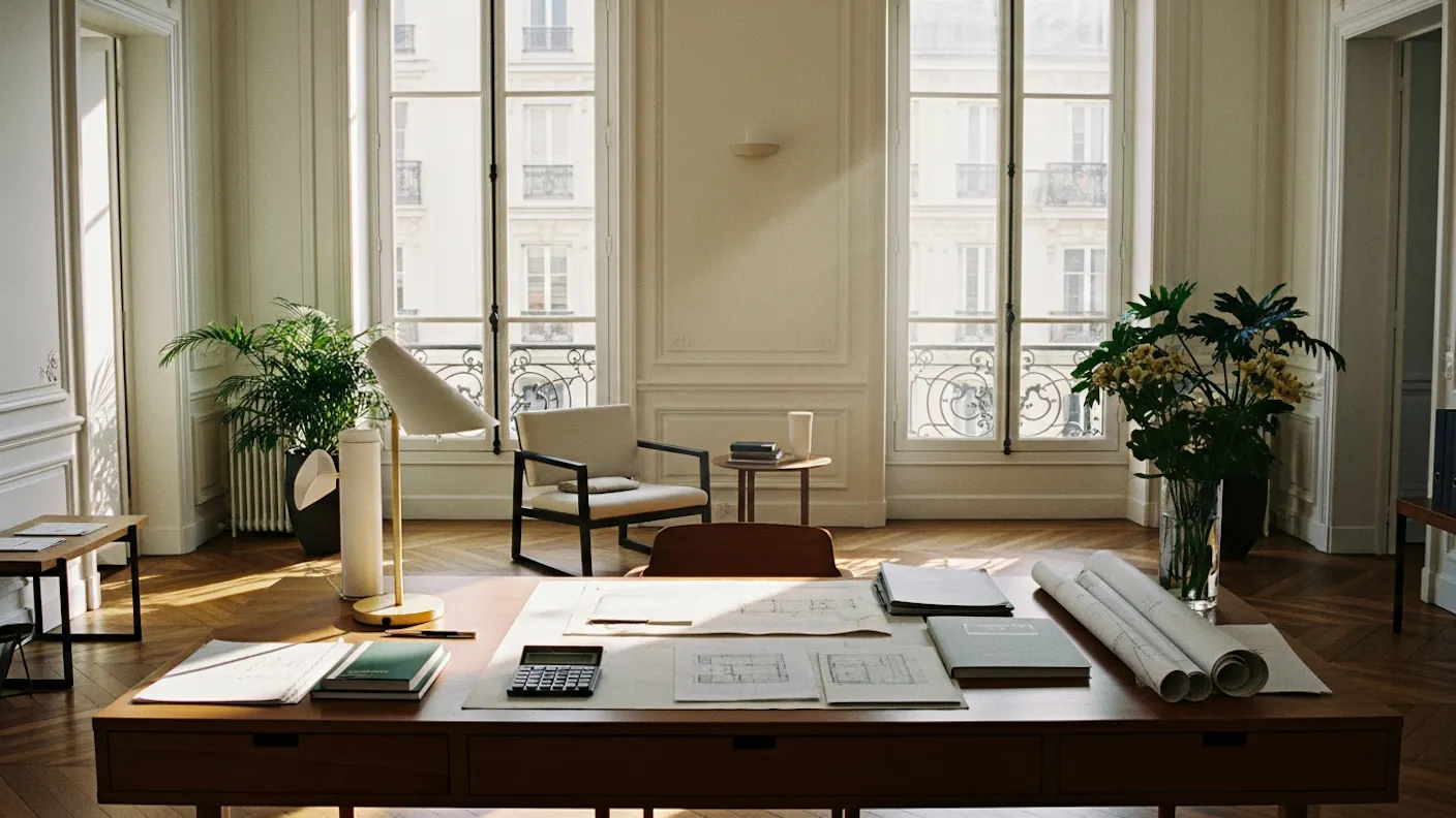 Bureau élégant dans un appartement parisien pour l'optimisation fiscale immobilière