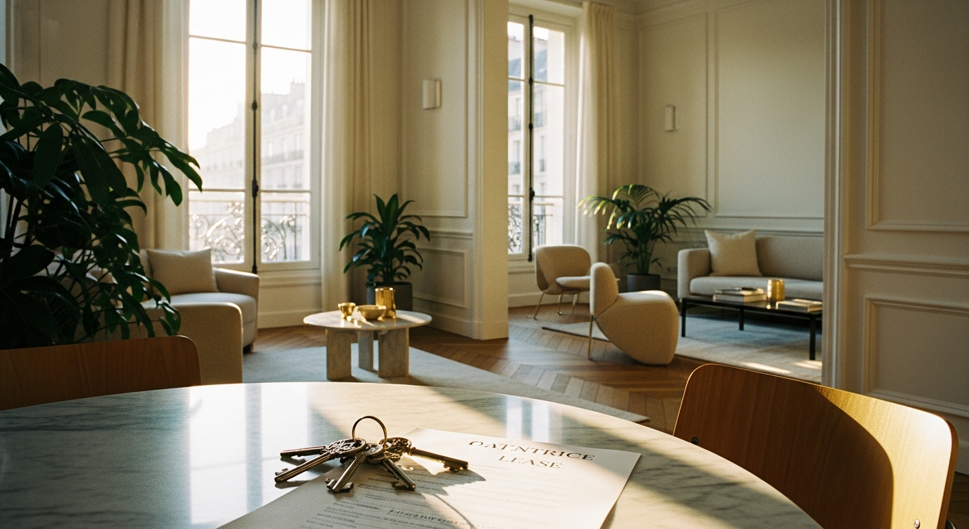 Clés d'appartement et contrat de bail pour location immobilière