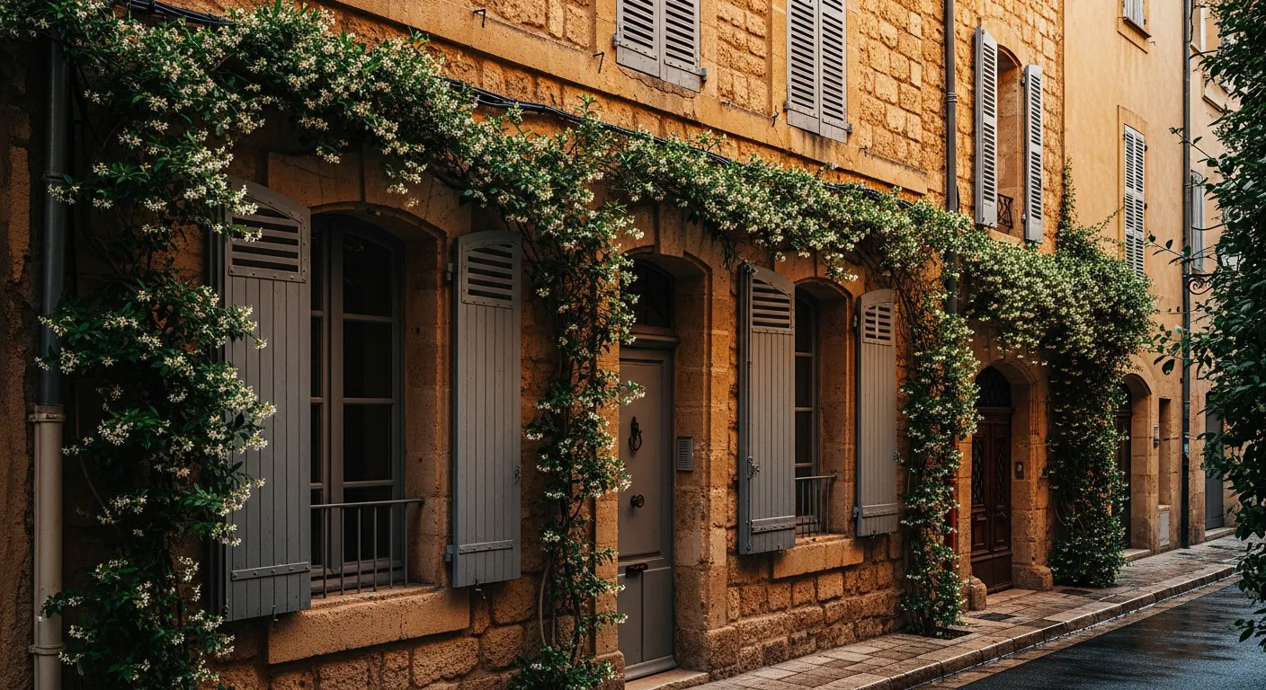 Façade en pierre calcaire provençale dans le centre historique d'Aix-en-Provence