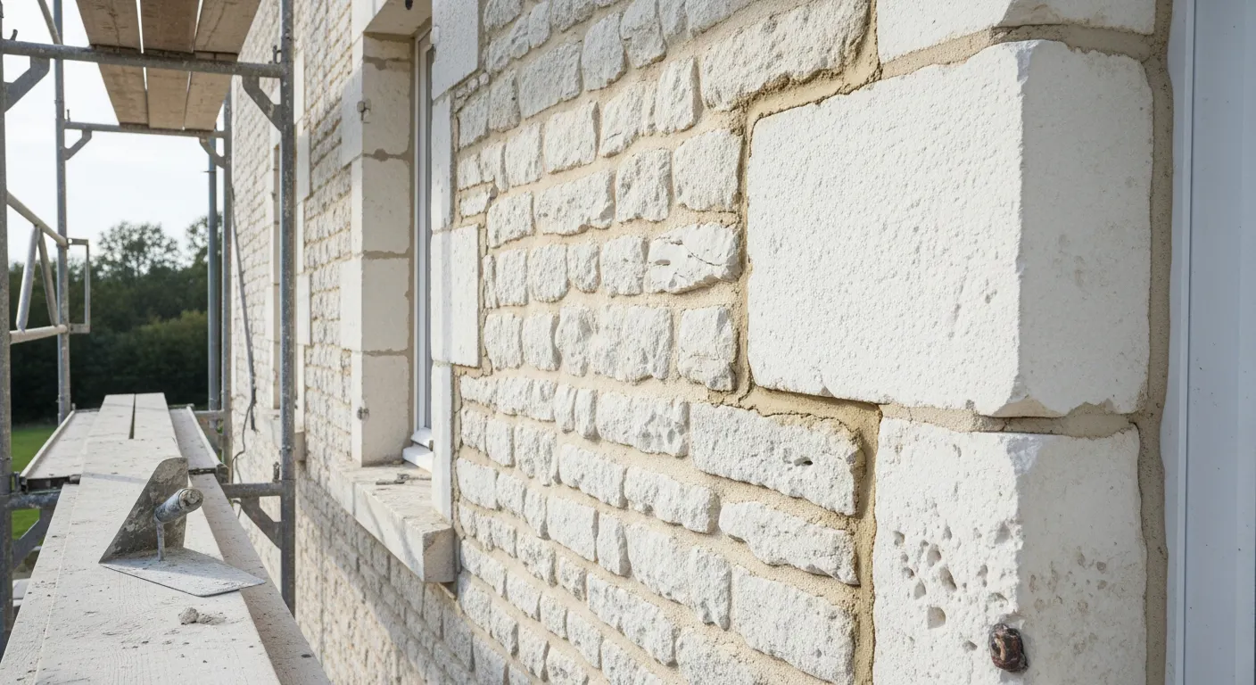 Maison en tuffeau blanc du Val de Loire, rejointoiement à la chaux