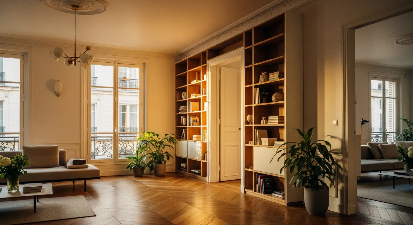 Appartement avec espaces perdus aménagés en rangements sur mesure