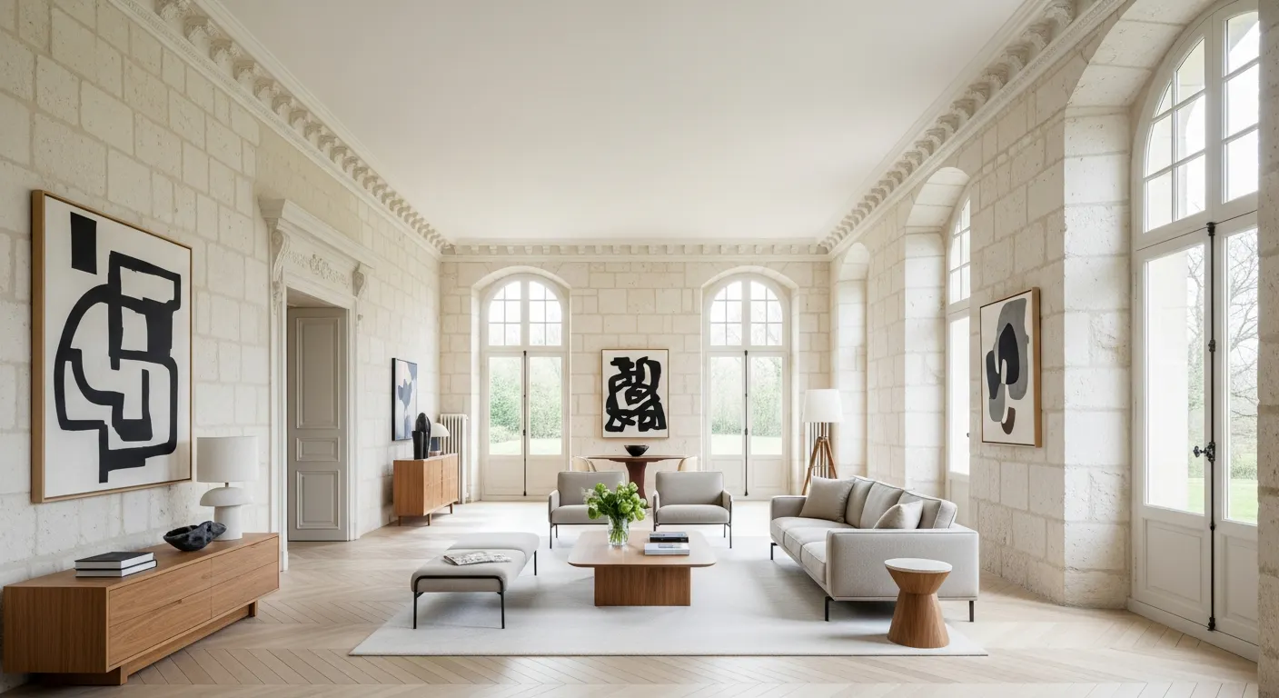 Intérieur d'une maison en tuffeau en Centre-Val-de-Loire