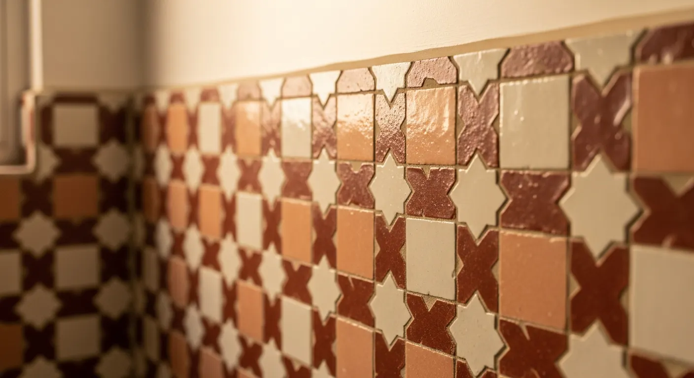 Carrelage mural zellige artisanal en terracotta dans une salle de bains