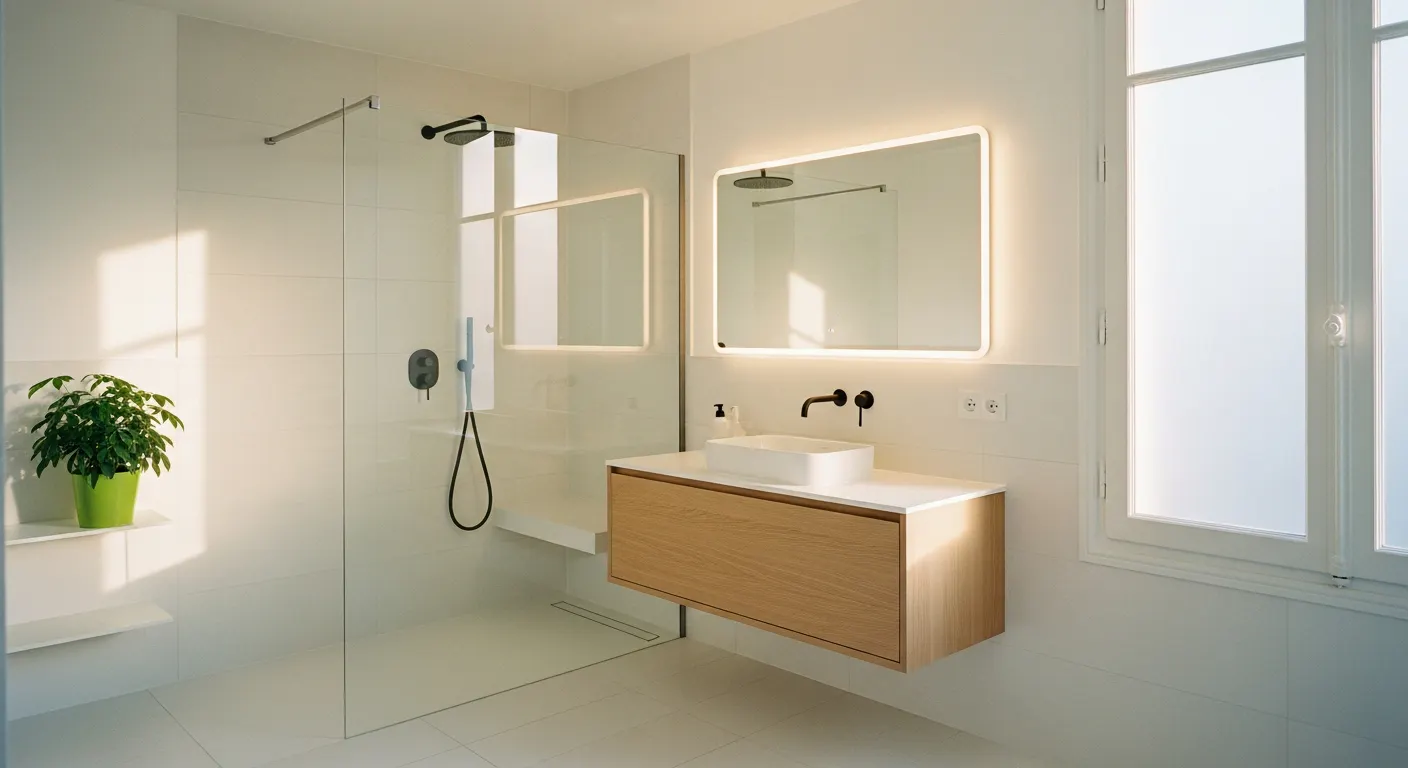Petite salle de bain moderne et lumineuse avec douche à l'italienne