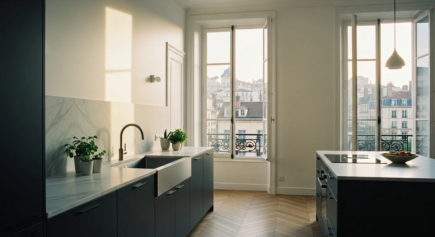 Cuisine rénovée dans un appartement lyonnais