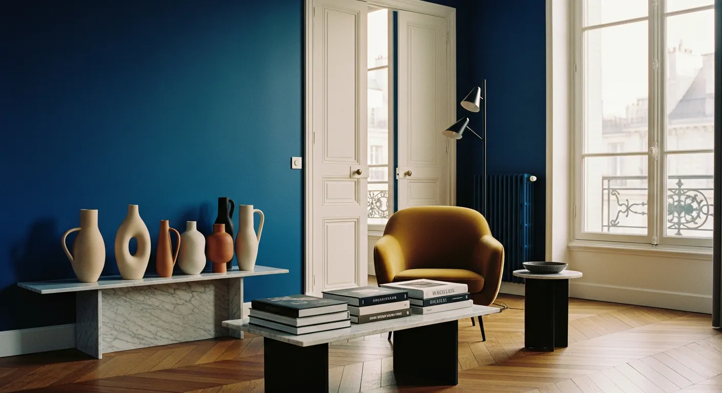 Intérieur français avec mobilier de marques de décoration colorées