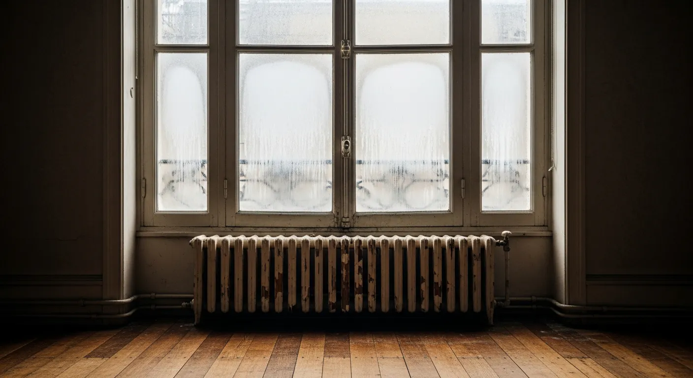 Appartement ancien mal isolé classé F au DPE, fenêtres à simple vitrage