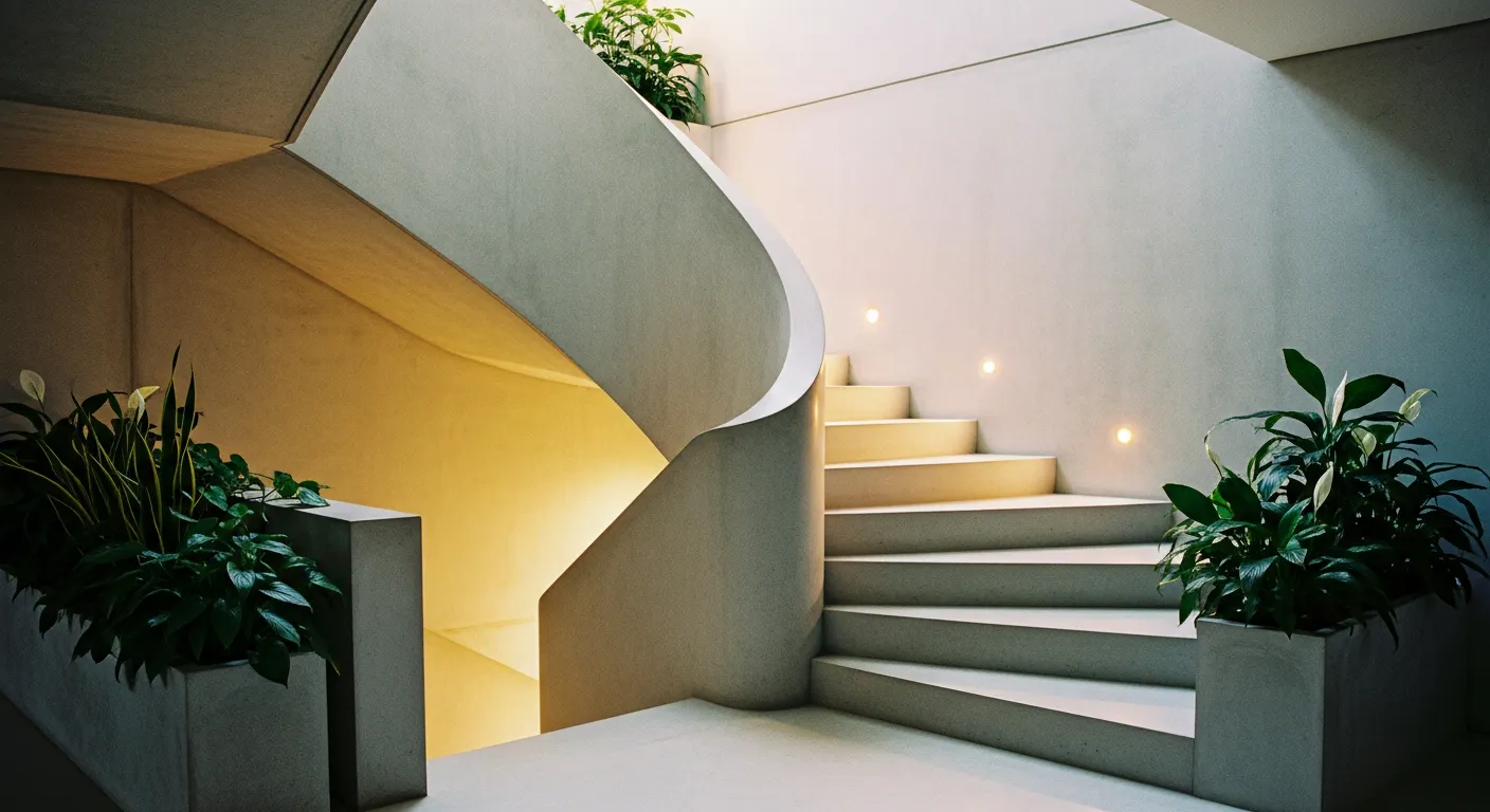 Escalier en béton ciré après rénovation, finition lisse et contemporaine