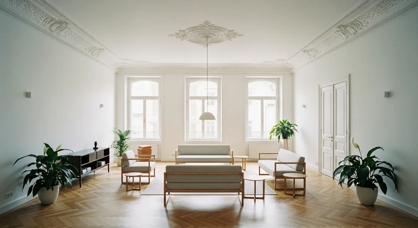 Appartement ancien rénové à Strasbourg, parquet et moulures d'époque