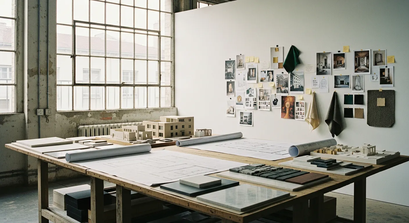 Studio d'architecte d'intérieur à Lyon — planche matières et plans d'aménagement