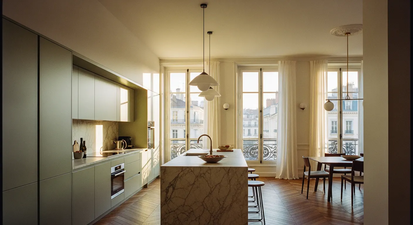 Cuisine sur mesure dans un appartement lyonnais rénové — agencement contemporain
