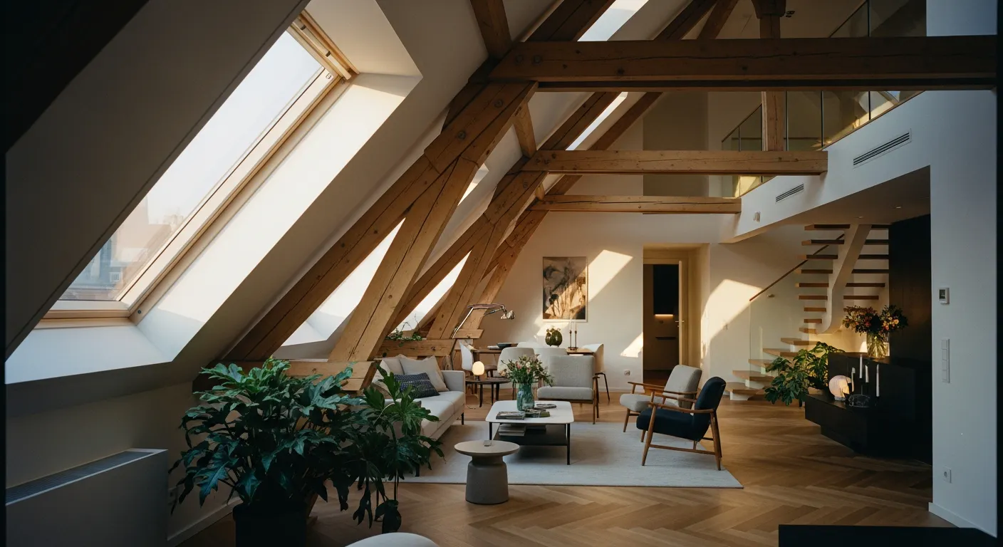 Appartement duplex sous les combles avec fenêtres de toit et parquet