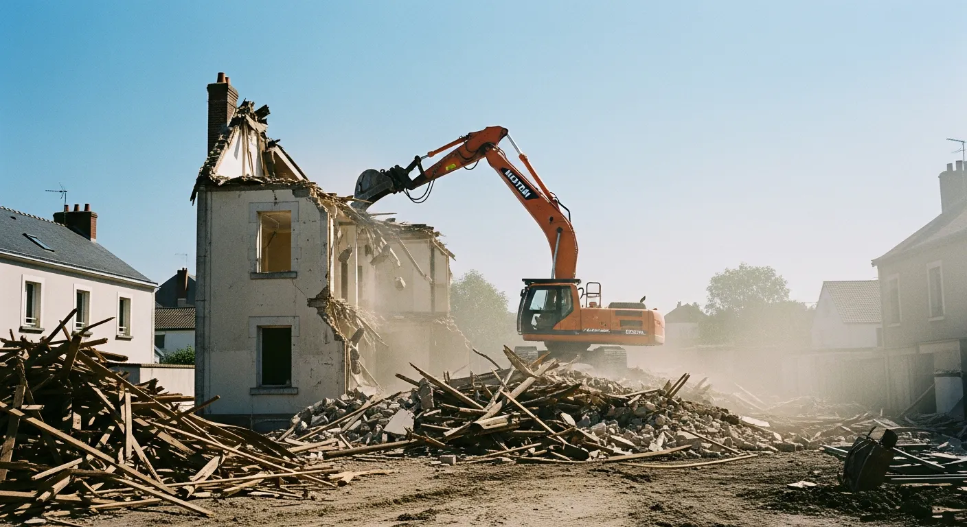 Chantier de démolition d'une maison avant reconstruction