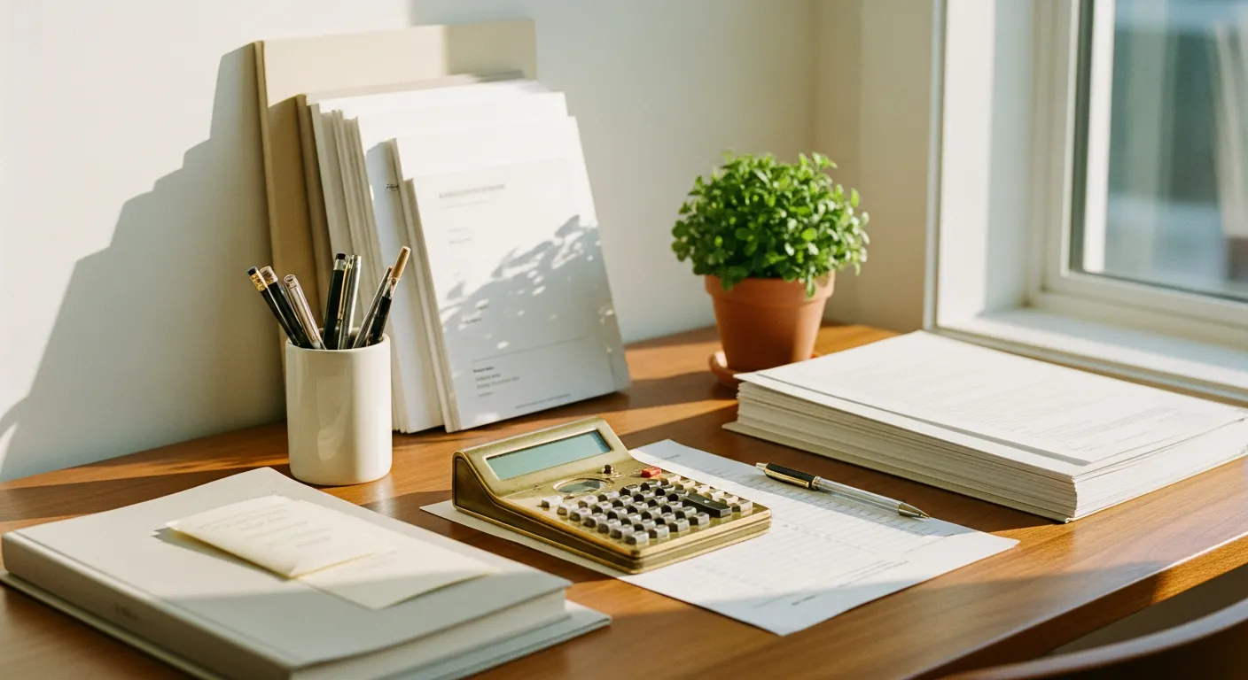 Bureau avec documents administratifs pour la gestion fiscale d'une location courte durée