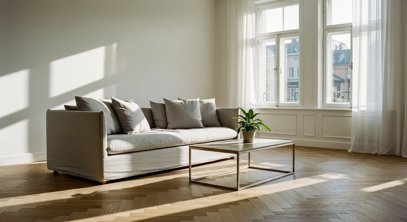 Salon d'appartement meublé contemporain prêt pour la location courte durée