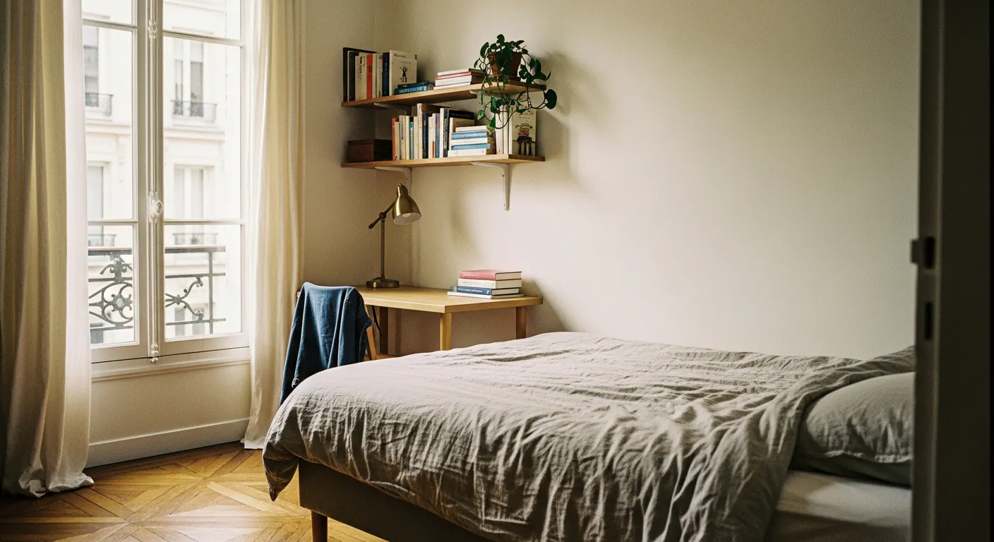 Chambre en colocation décorée avec goût dans un appartement parisien