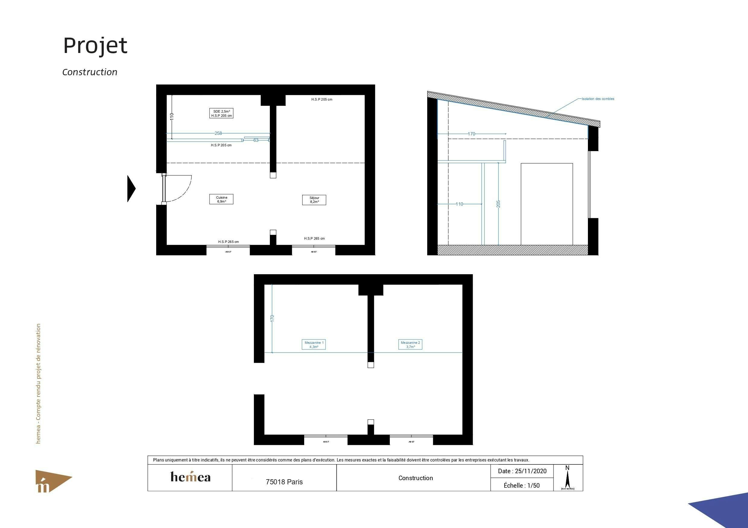 Plan construction Rénovation studio de 18 m²