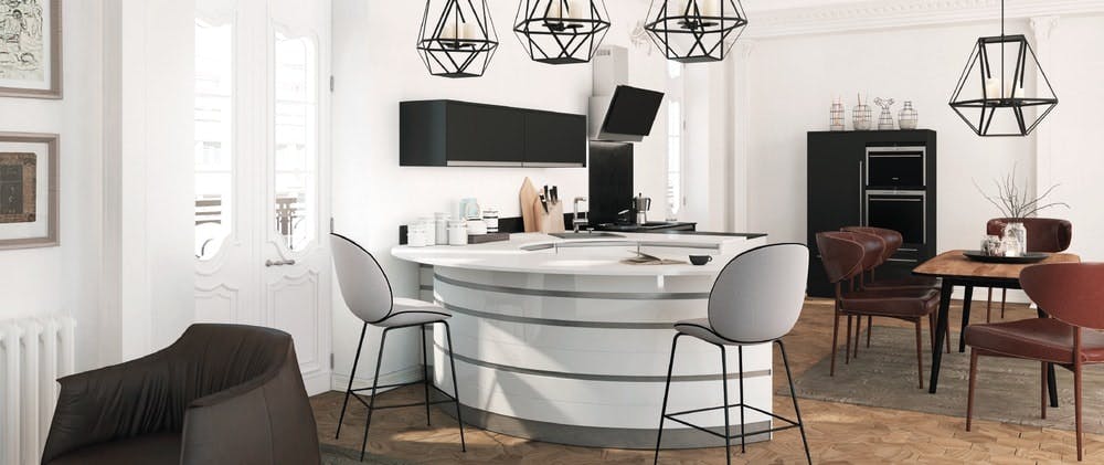 cuisine design Morel - rond, contemporaine, laque blanc brillant