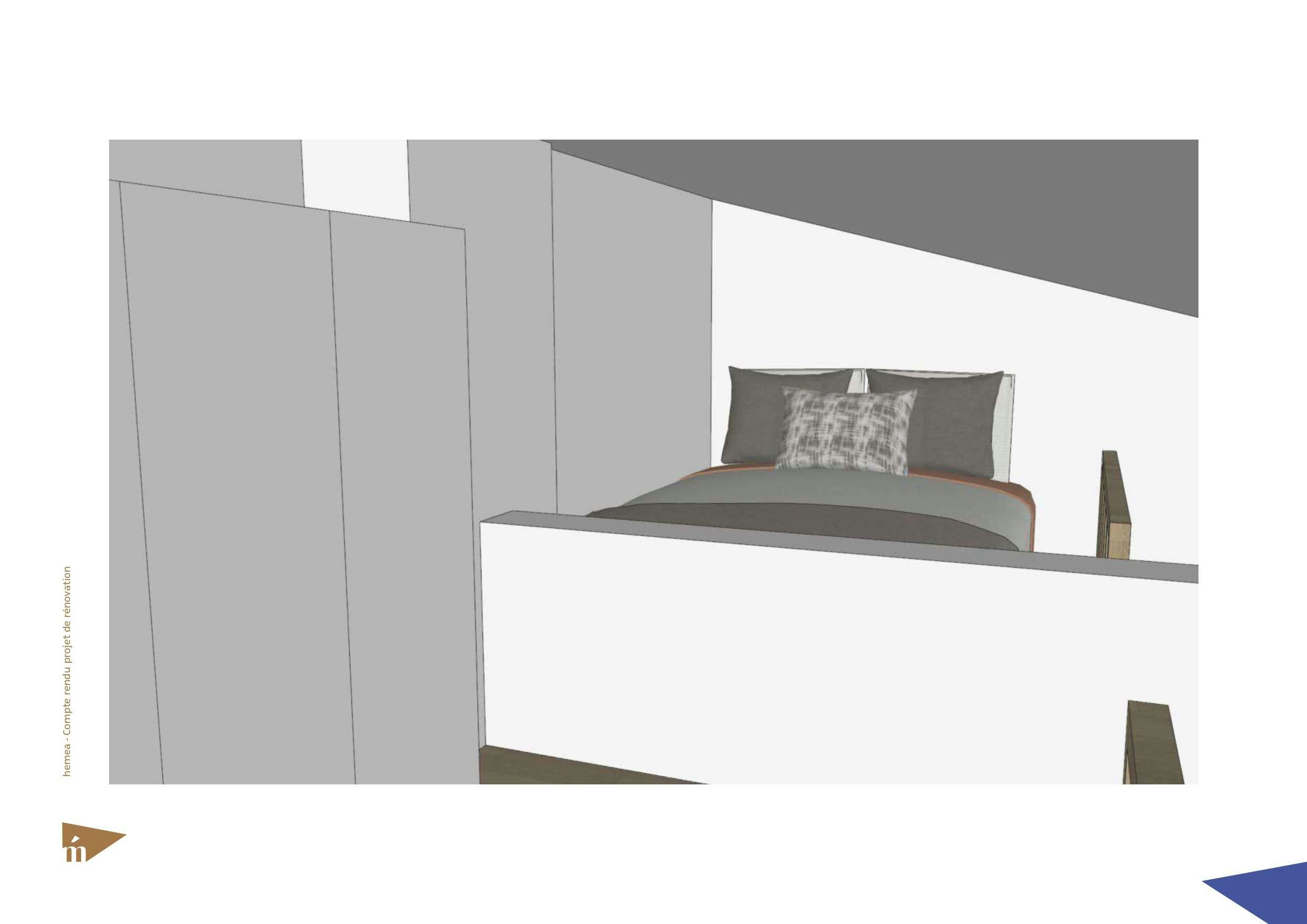 Plan 3D du coin nuit lit mezzanine