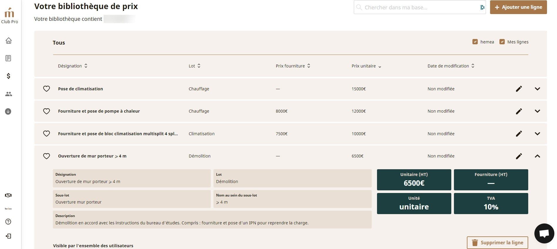 base de prix hemea