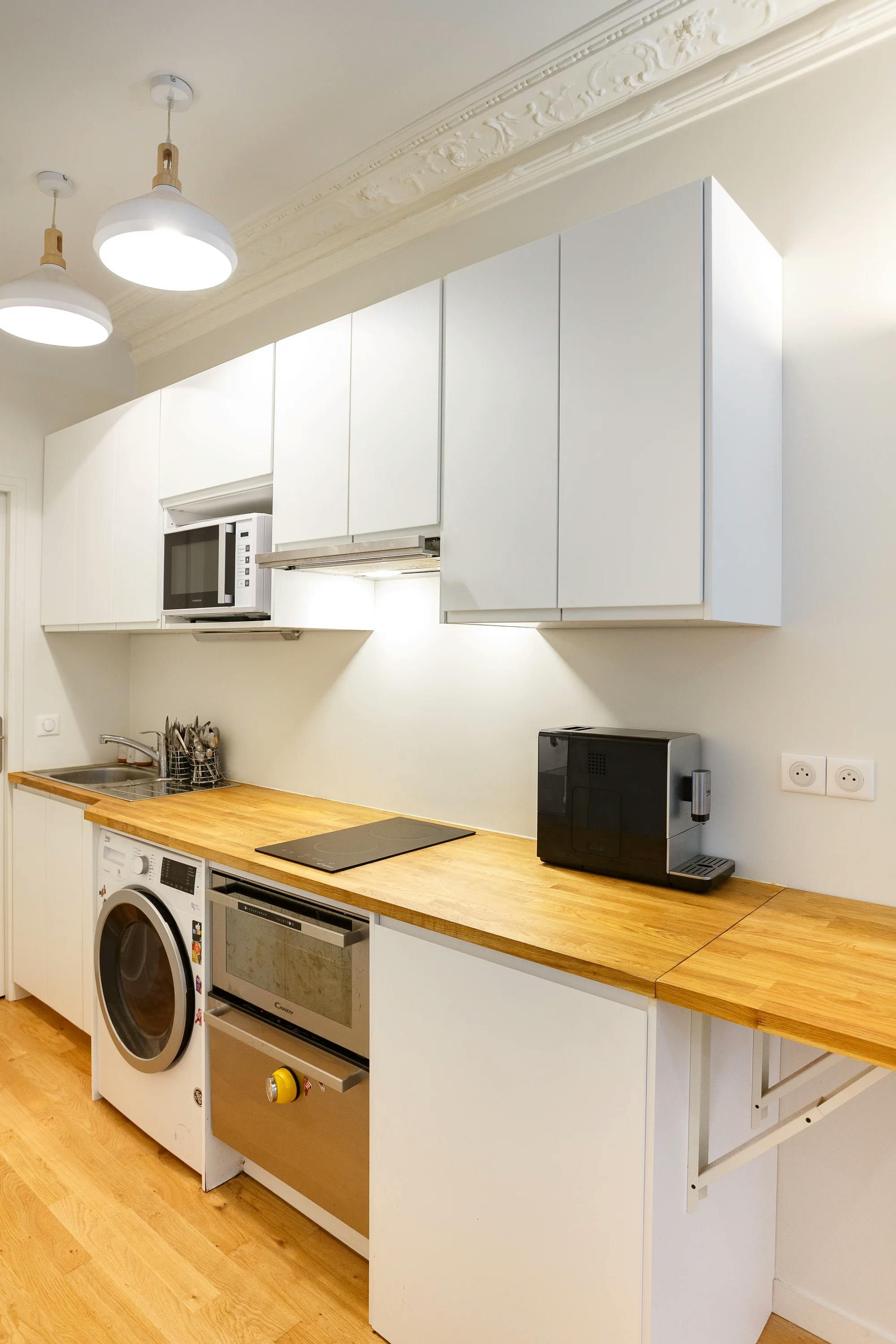 studio rénové lumineux paris cuisine