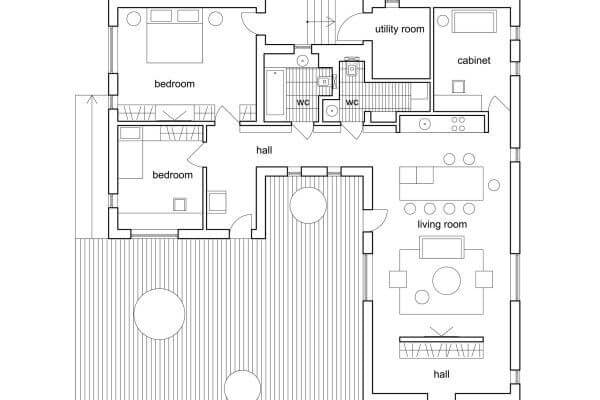 Plan du rez-de-chaussée d'une maison d'architecte