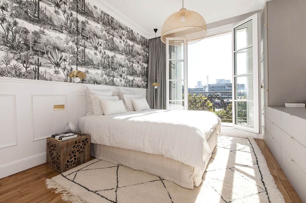 déco haut de gamme pour cette chambre parentale aux tons naturels