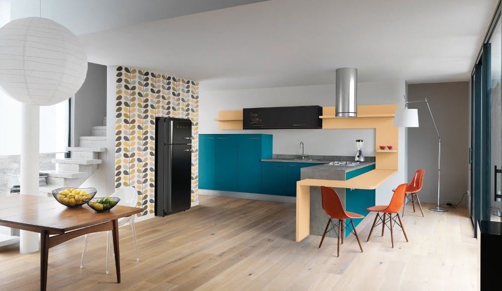 cuisine ouverte sur le salon esprit vintage Arthur Bonnet