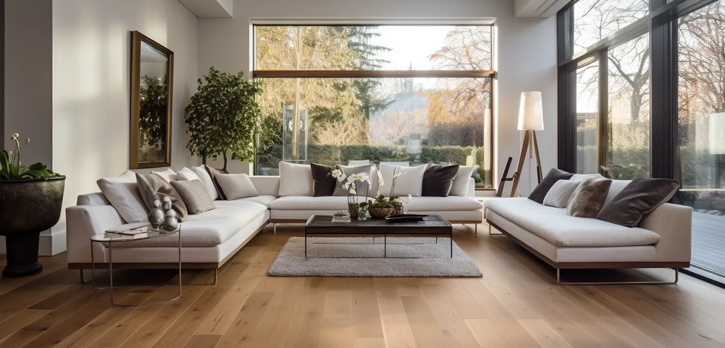 grand séjour lumineux parquet massif
