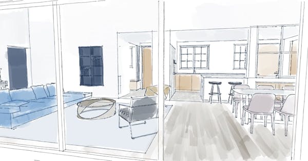 Plan d'architecte, esquisse, perspective
