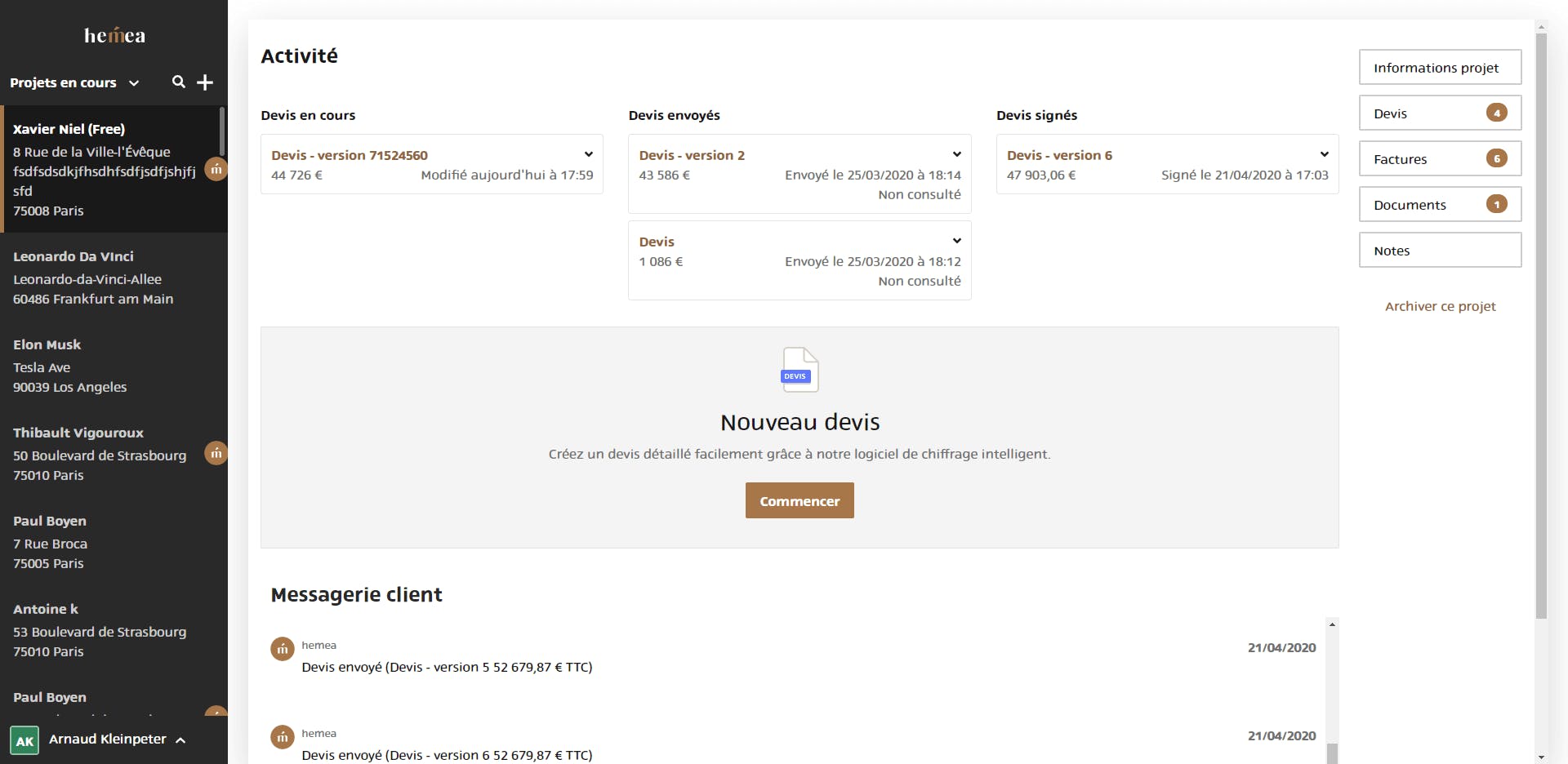 Llogiciel devis visualisation compte client