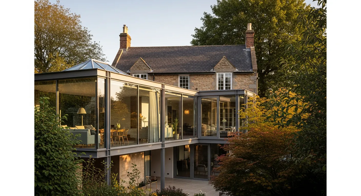 Extension de maison moderne s'intégrant avec bâti existant