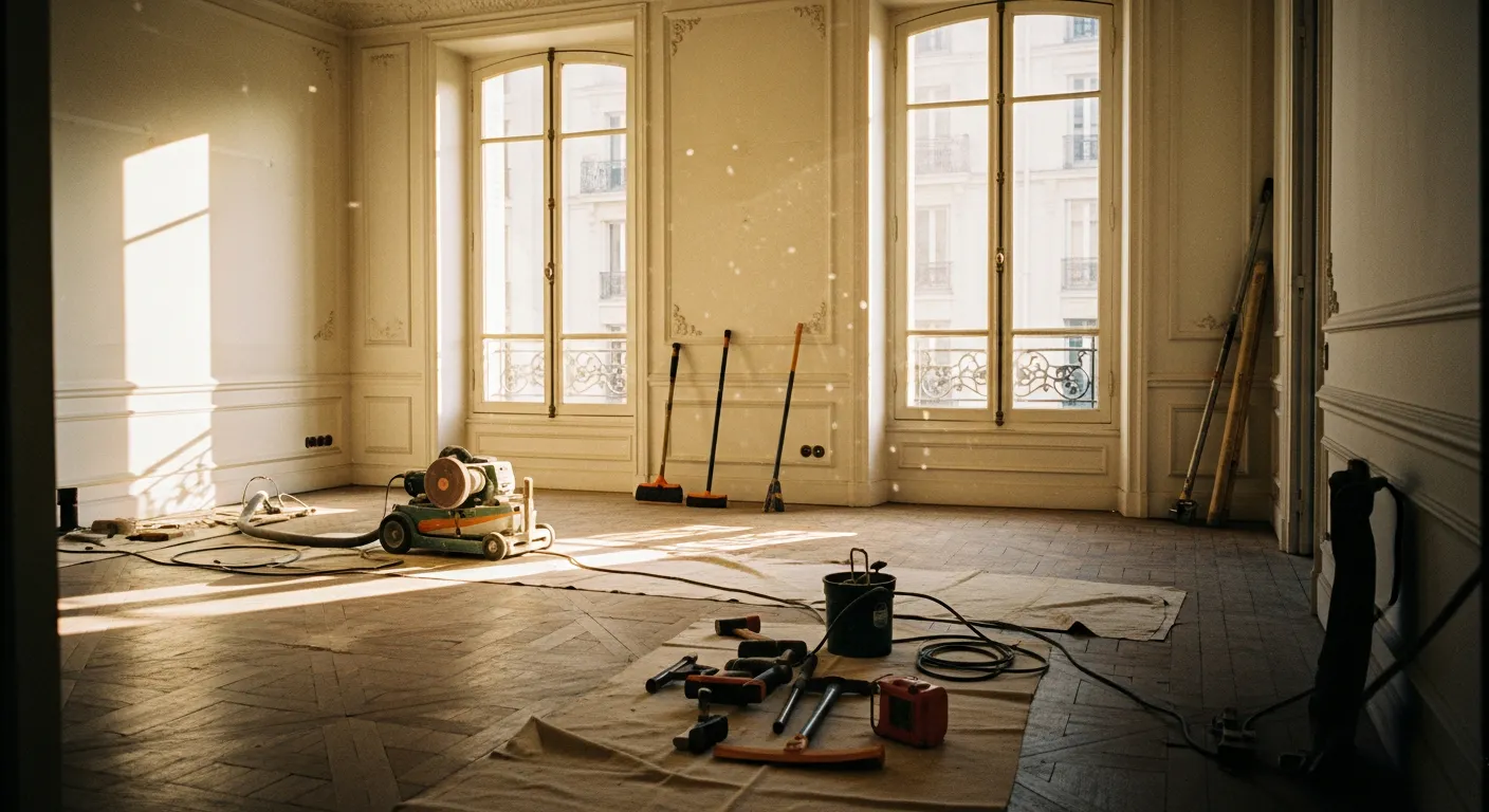 Salon d'un appartement ancien classé passoire thermique avant rénovation énergétique