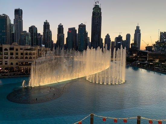 Dubai Fountain & Burj Khalifa at Sunset