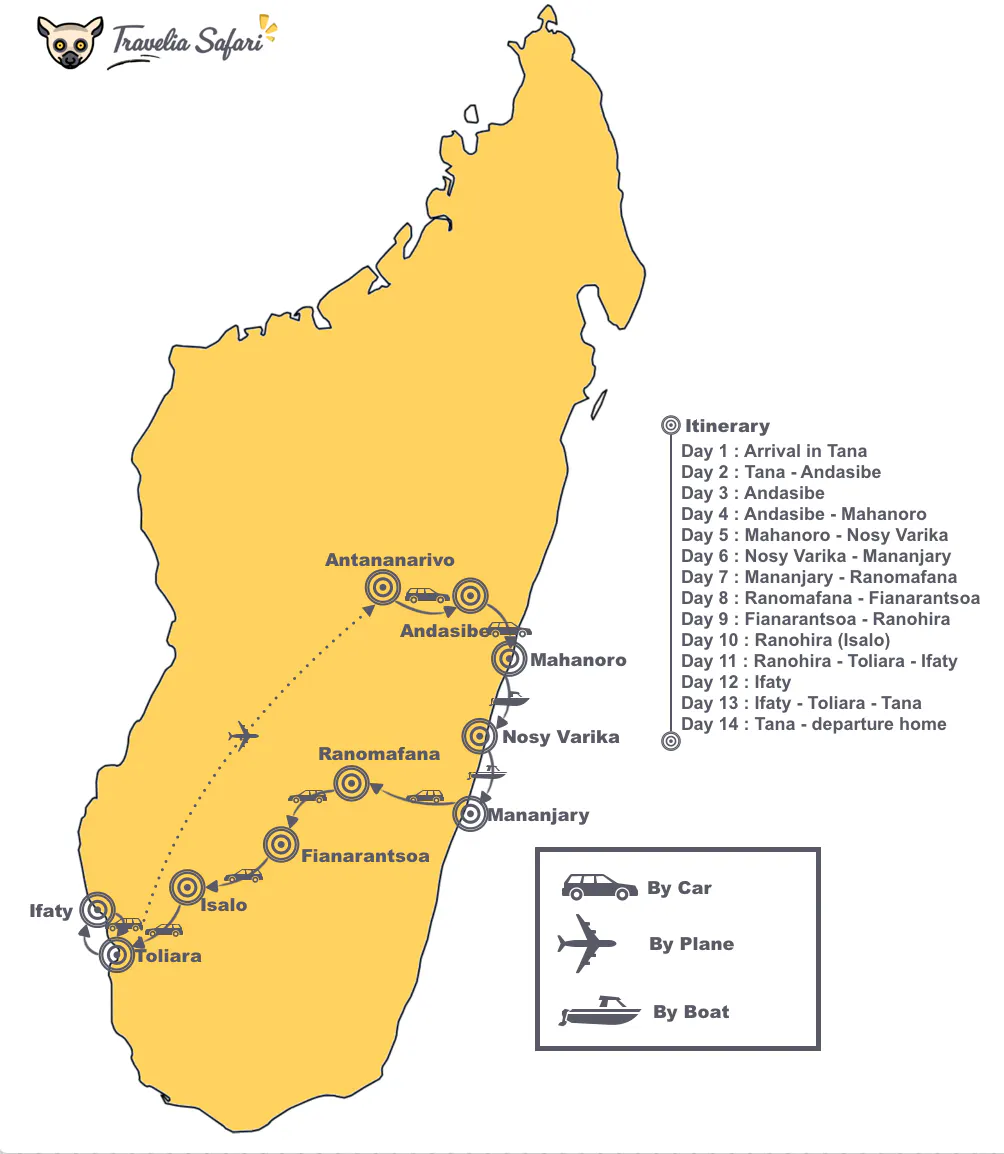 Pangalane Canal cruise itinerary map