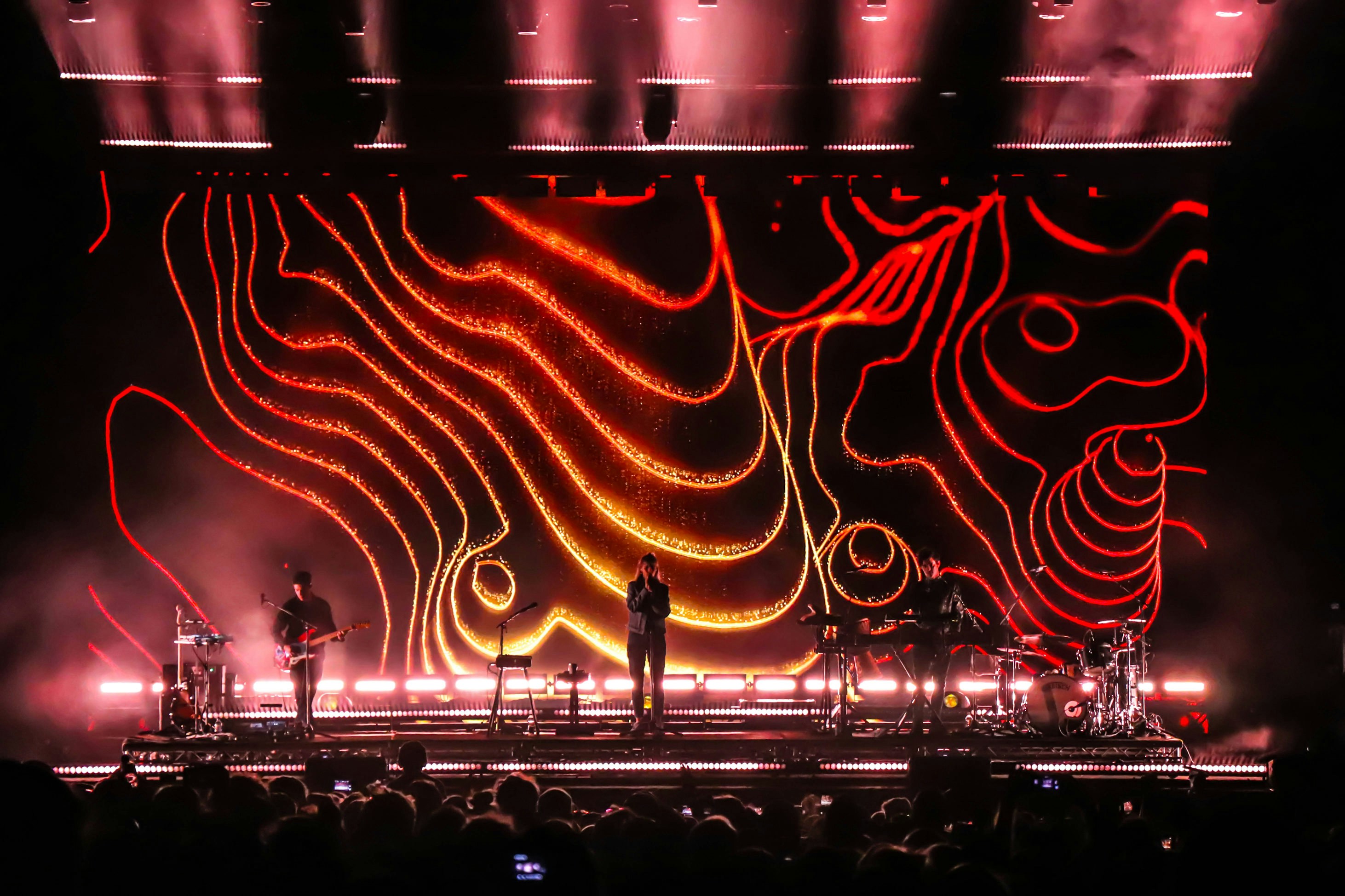 London Grammar live at Bestival 2019 Stage shot with red contour lines on-screen