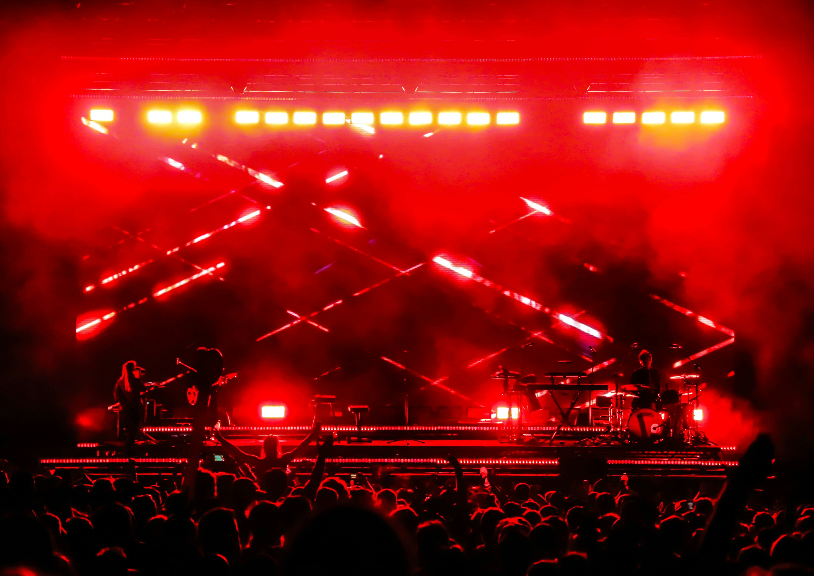 London Grammar live at Bestival 2019 Stage shot with red lines on-screen