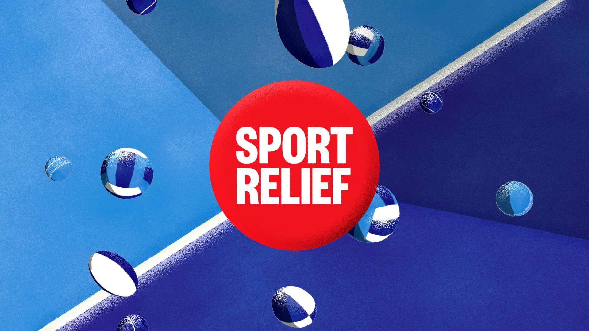 Sports relief 2020 Title design blue with balls