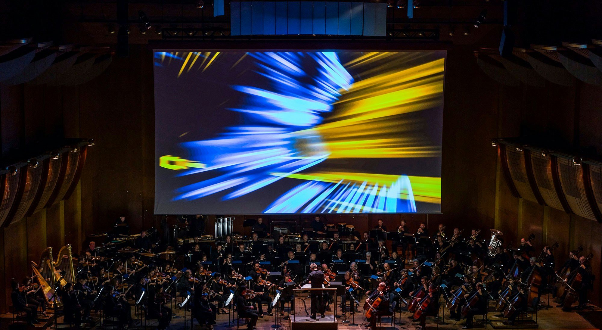 Foreign Bodies New York Philharmonic 2018 blue and yellow streaks