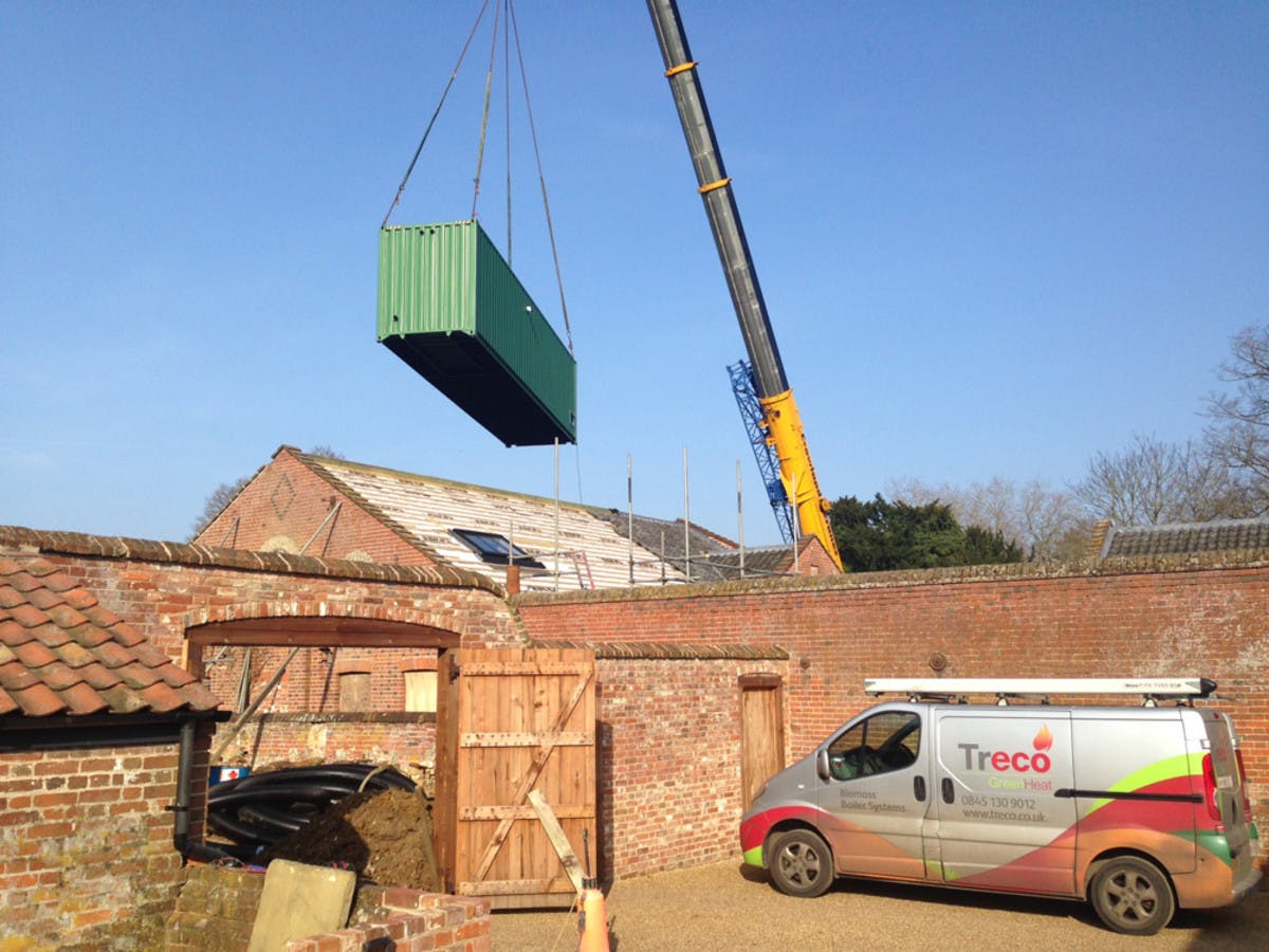 Earsham Hall Norfolk container delivery for biomass boiler system solution