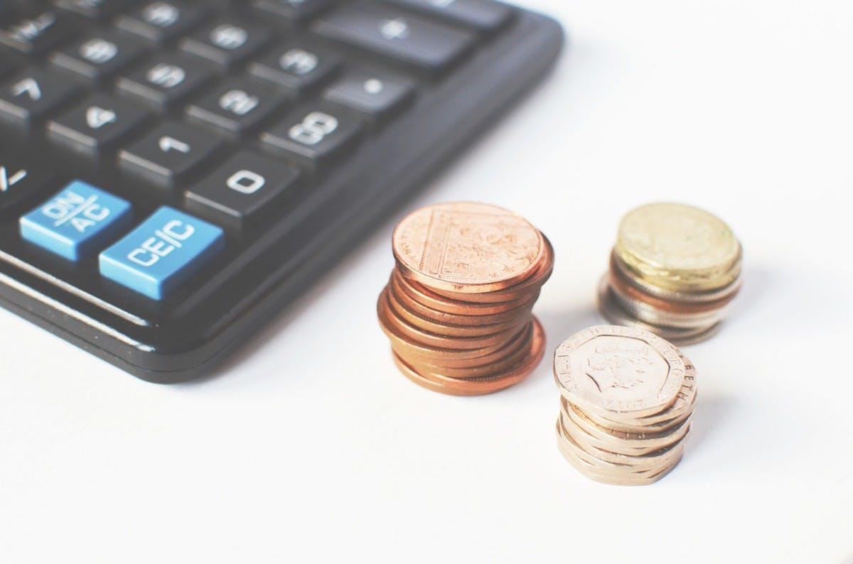 Calculator with money pennies