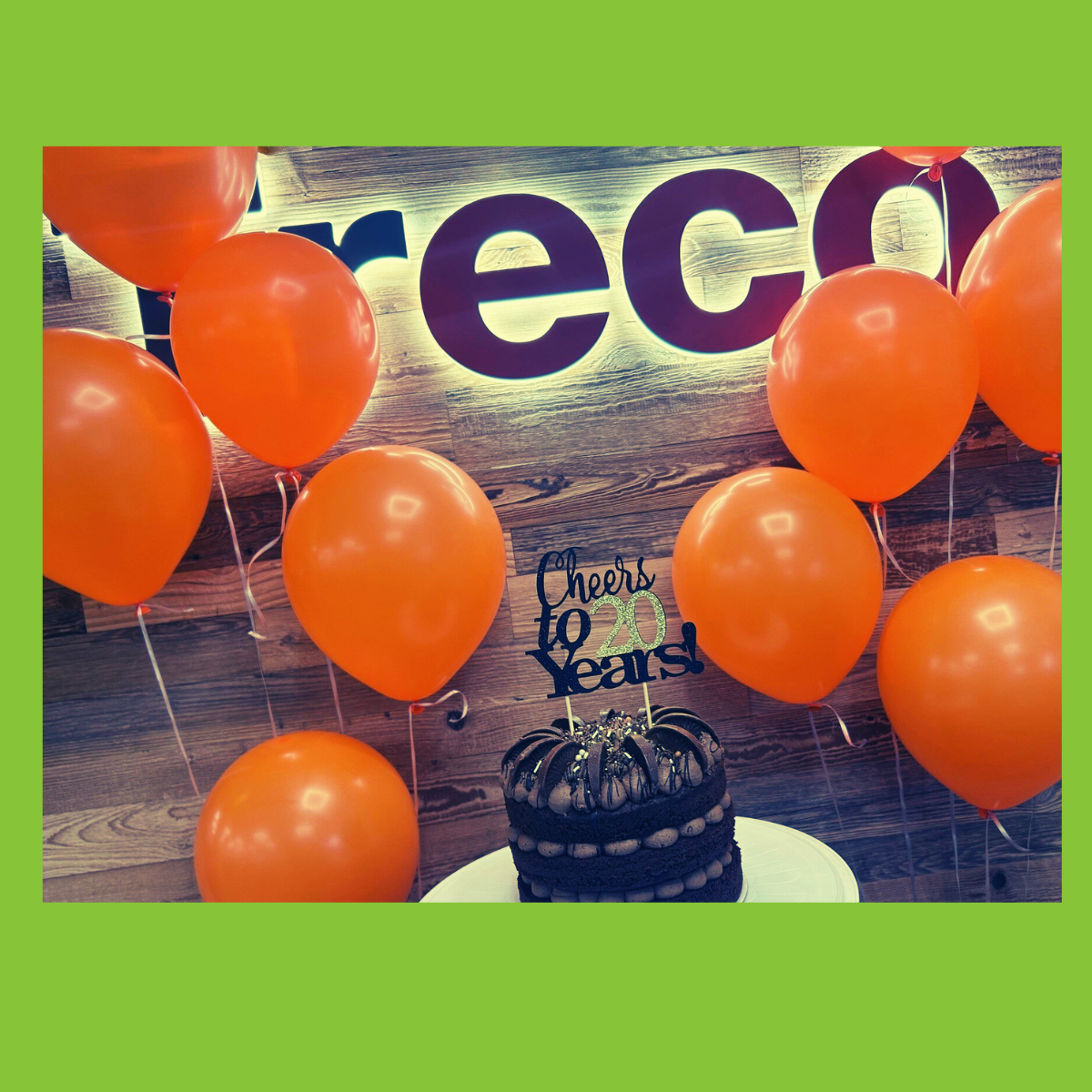 balloons and a cake showing 20 years