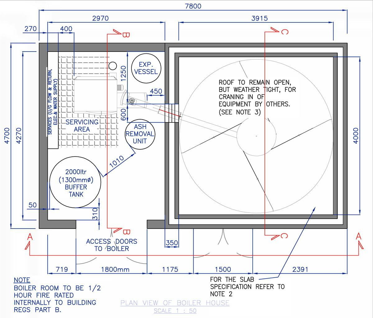 Perryfields Biomass Boiler Room CAD Drawing