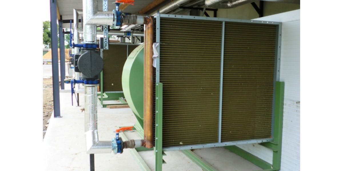 Heat exchangers and fans for Wood chip biomass drying system 3 Counties Wood Fuels Chalford Timber