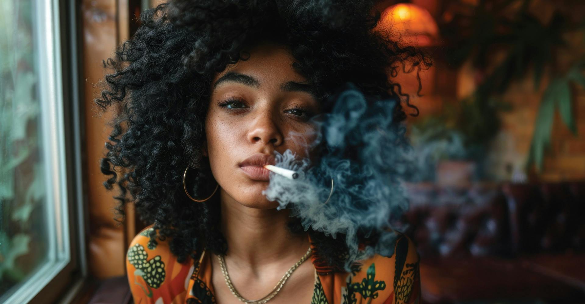 a woman smoking a pre-roll marijuana joint
